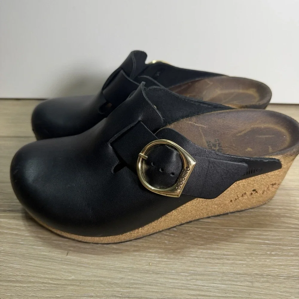 Birkenstock Papillio Fanny Ring Buckle Black Leather Women Size 38